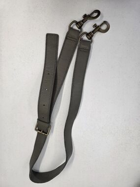 Adjustable Gray Leather Bag Strap with Antique Brass Hardware